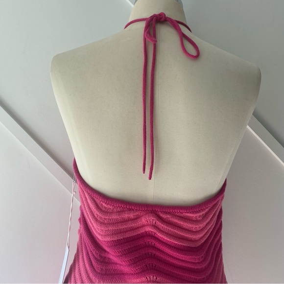 Reformation Genni Novelty Open Crochet Knit Dress  Fuschia/Flambé Stripe - S - Picture 8 of 13